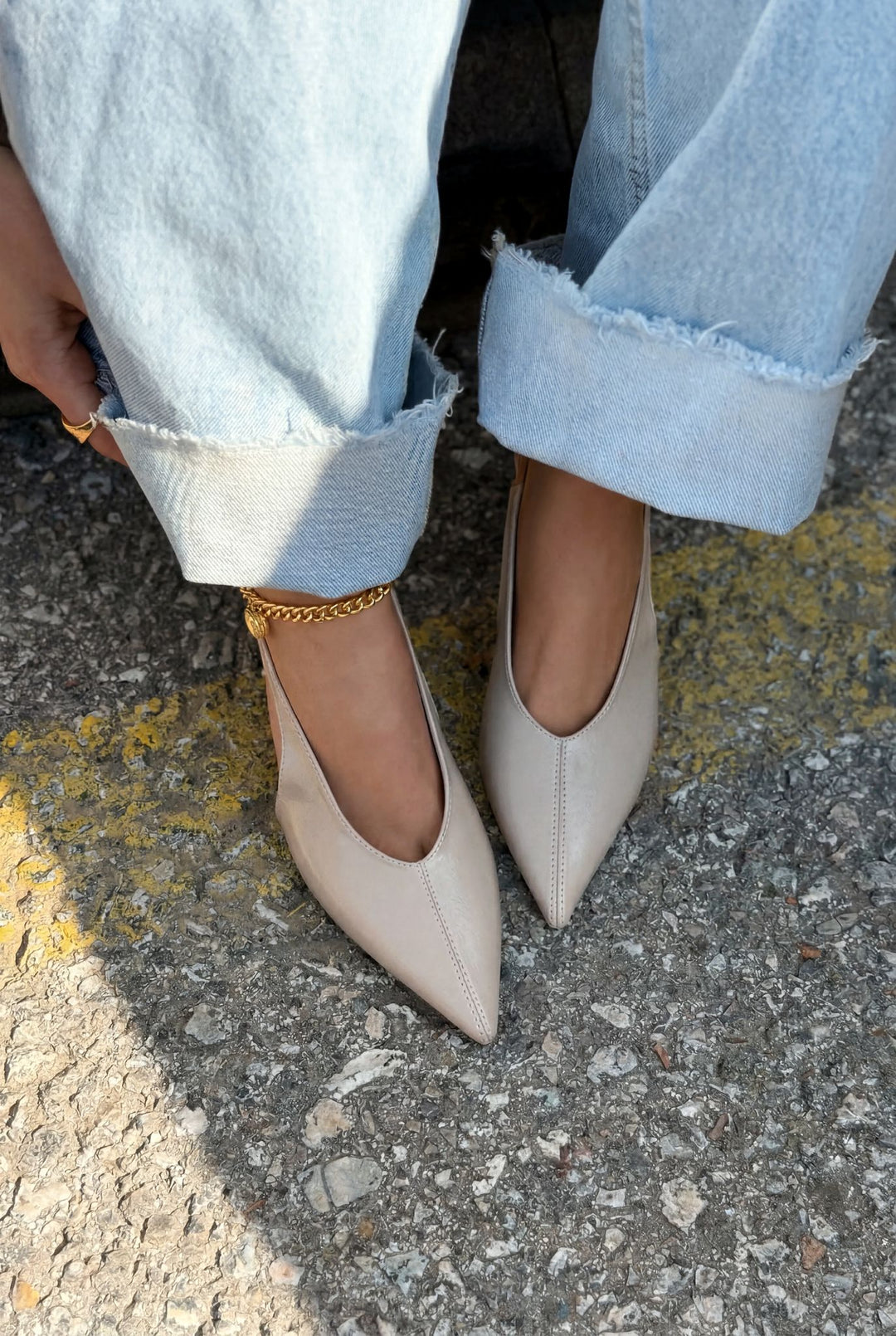 Navore Stiletto Bej Kırışık Deri - ILOVESHOES