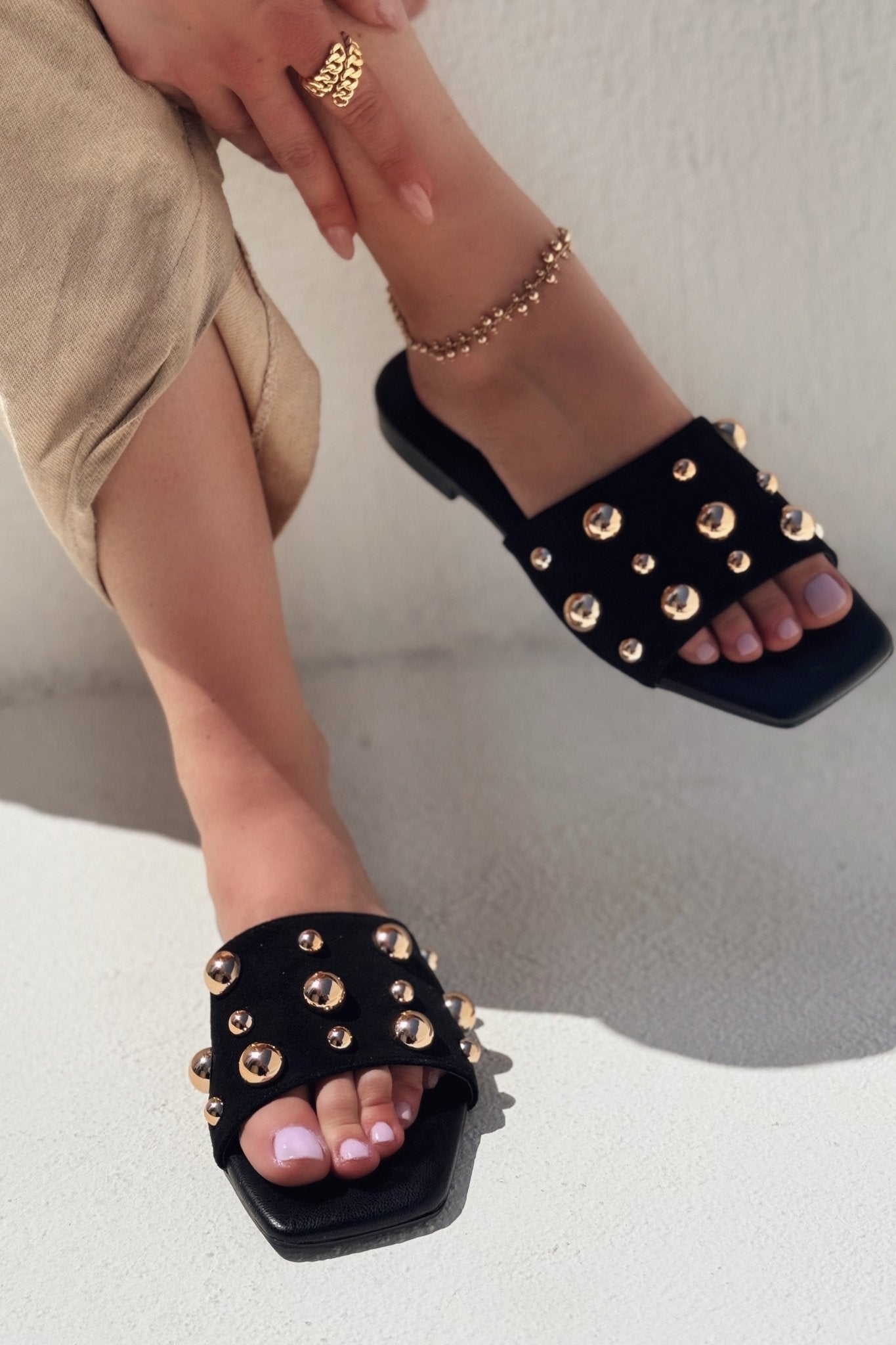 Neslor Süet Siyah Troklu Kadın Terlik - ILOVESHOES
