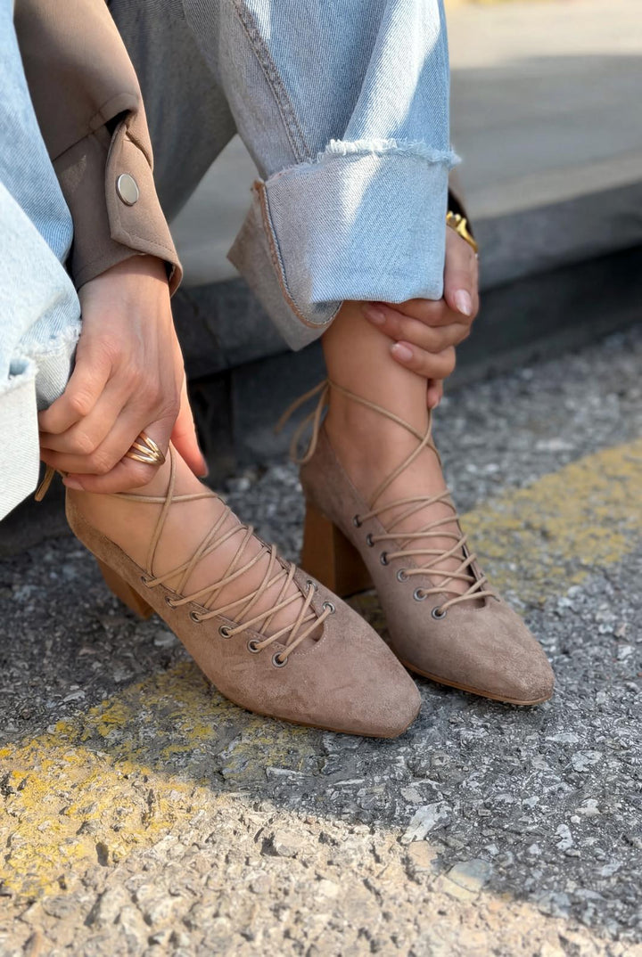 Temora Topuklu Ayakkabı Camel Süet - ILOVESHOES