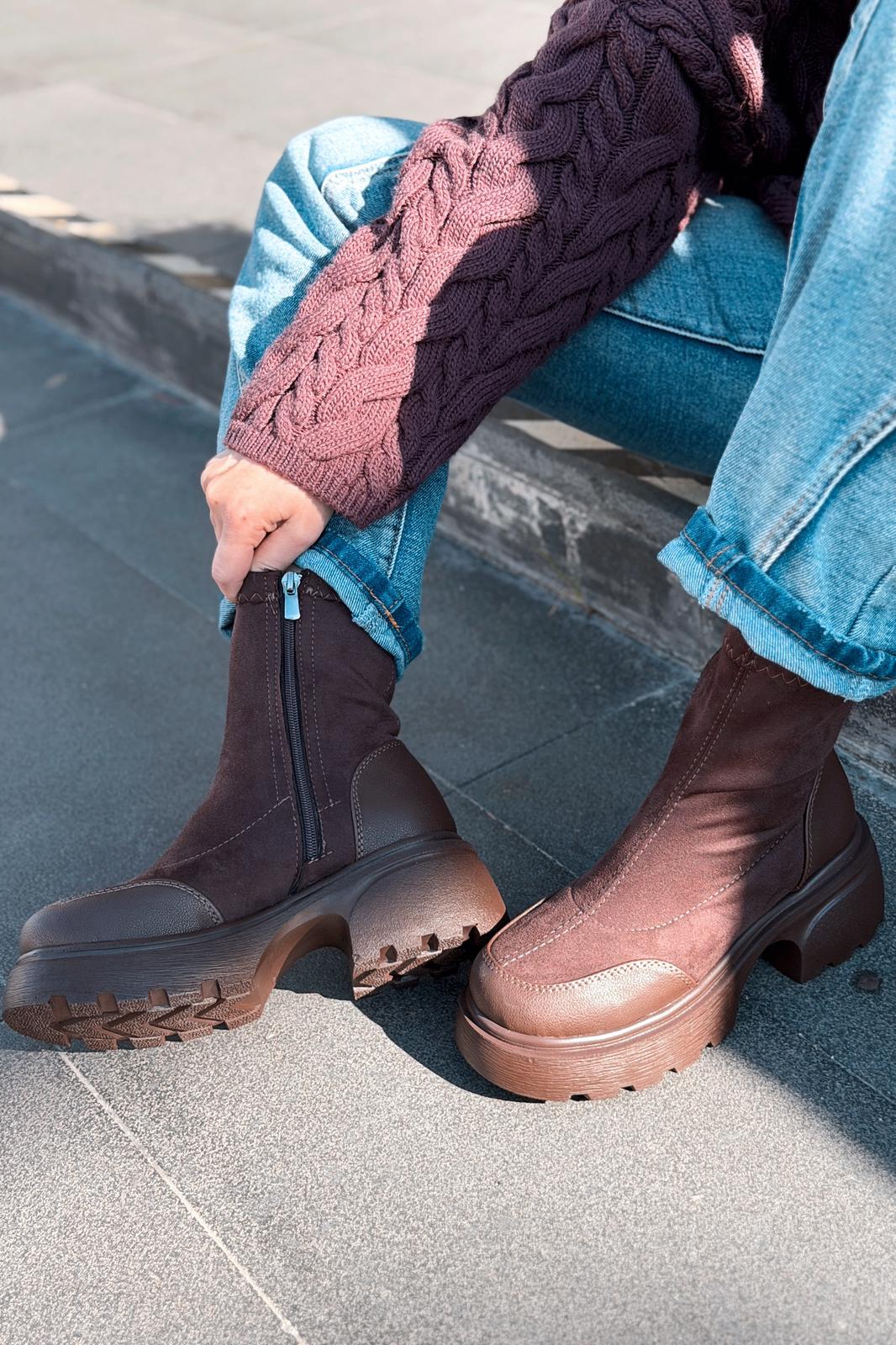 Gariel Kadın Kalın Taban Bot Acıkahve Süet - ILOVESHOES