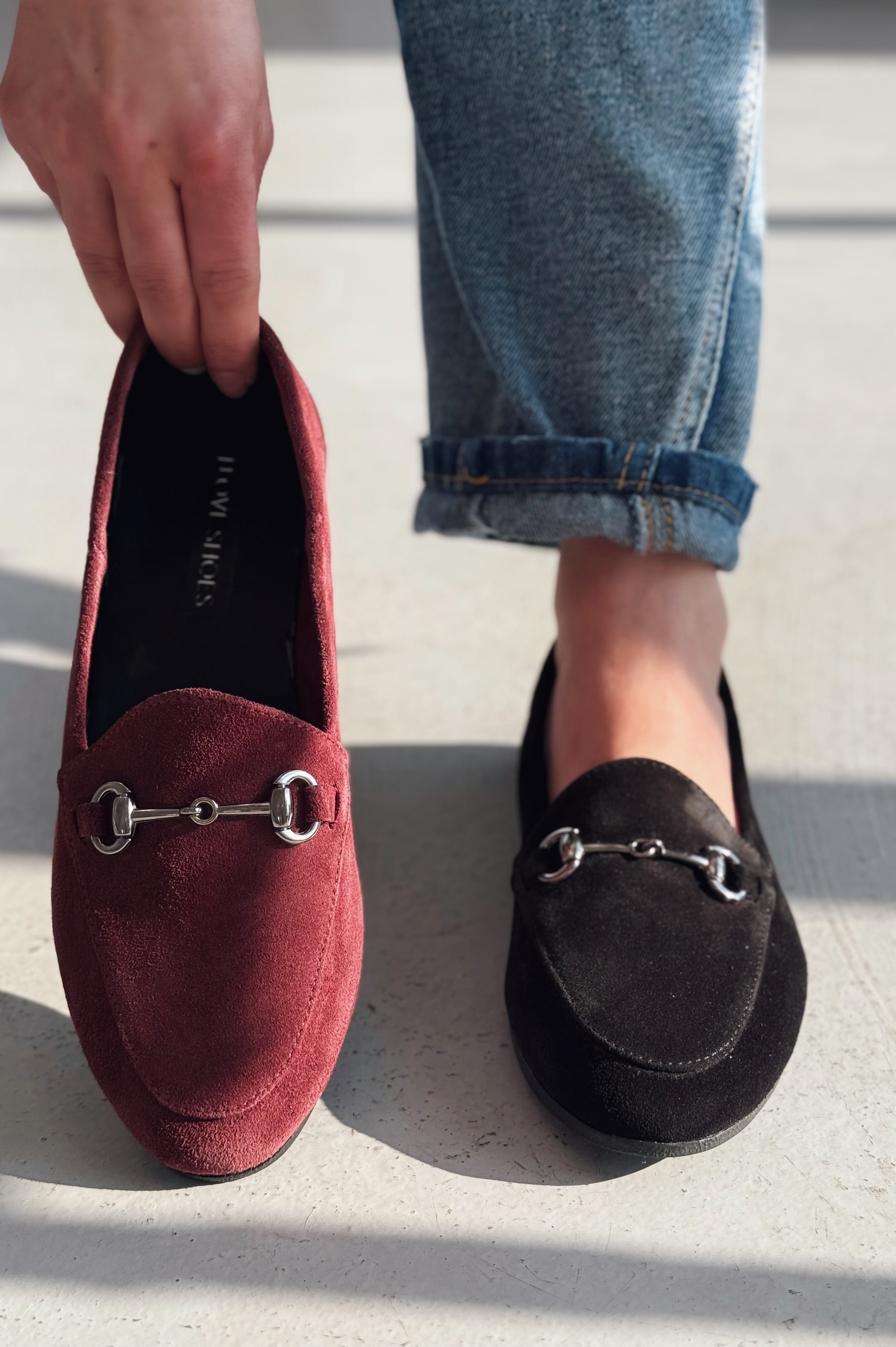 Palvora Hakiki Süet Toka Detaylı Kadın Loafer Bordo