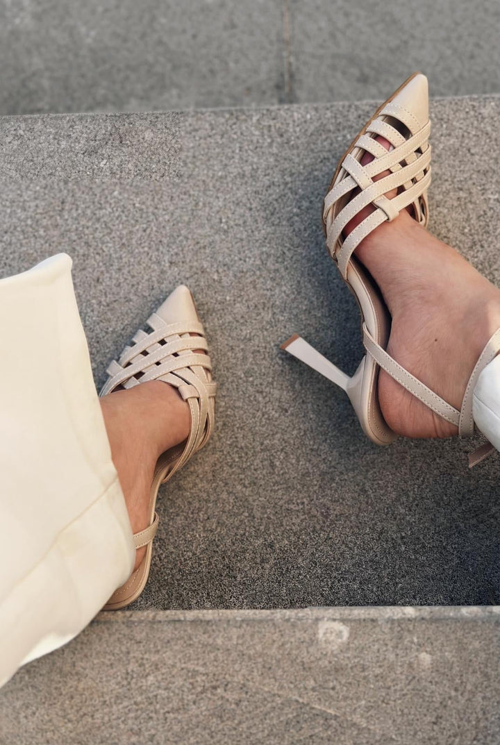 Luvien Bej Mat Deri Kadın Stiletto - ILOVESHOES