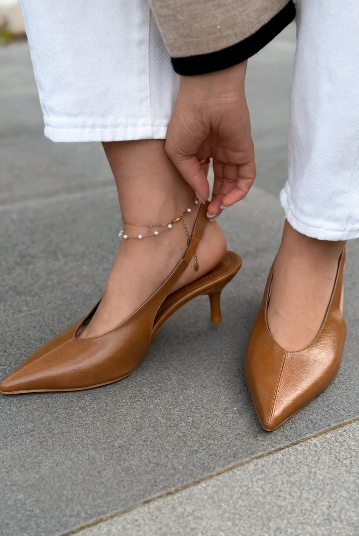 Navore Stiletto Taba Kırışık Deri - ILOVESHOES