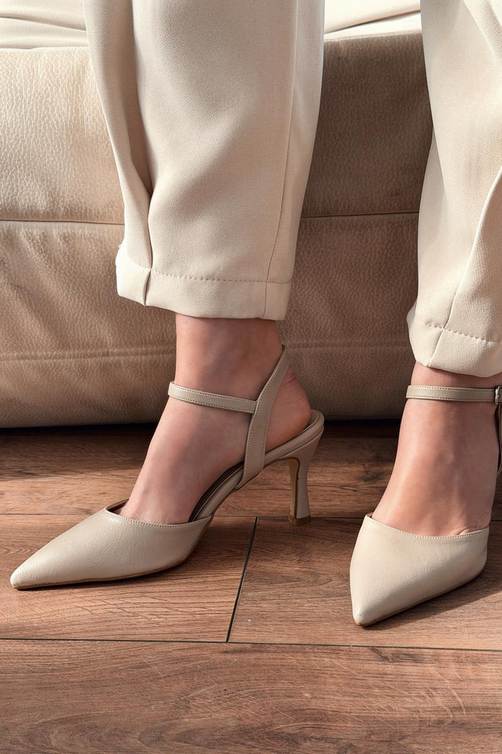 Beloria Stiletto Bej Mat Deri - ILOVESHOES