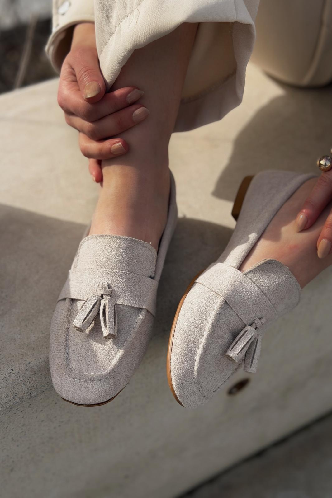 Olena Kadın Loafer Bej Süet - ILOVESHOES