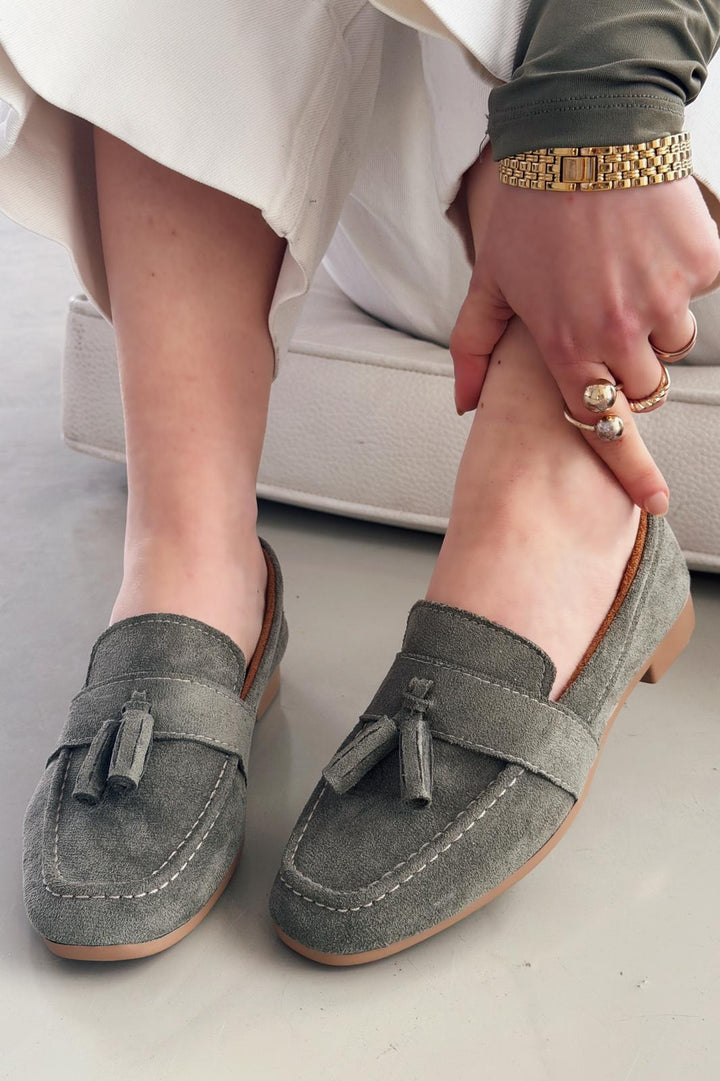 Olena Kadın Loafer Haki Süet - ILOVESHOES