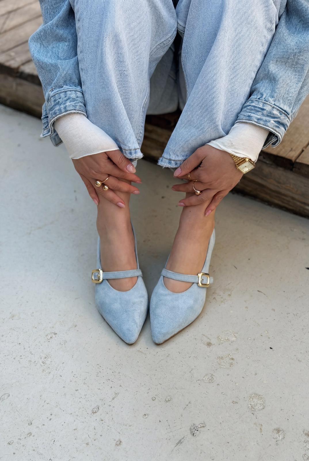 Karden Stiletto Bebek Mavisi Süet - ILOVESHOES
