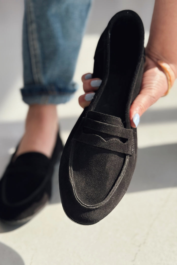 Lemor Hakiki Süet Kadın Loafer Siyah