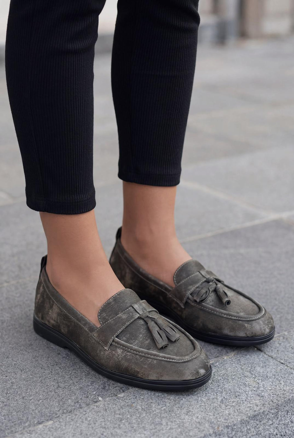 Yorvik Kadın Loafer Gri Saten - ILOVESHOES