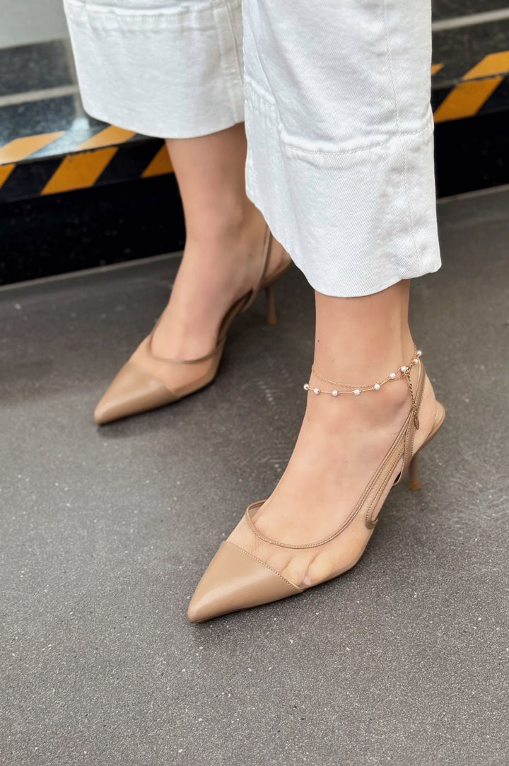 Rensi Mat Deri Kahverengi File Detaylı Stiletto - ILOVESHOES