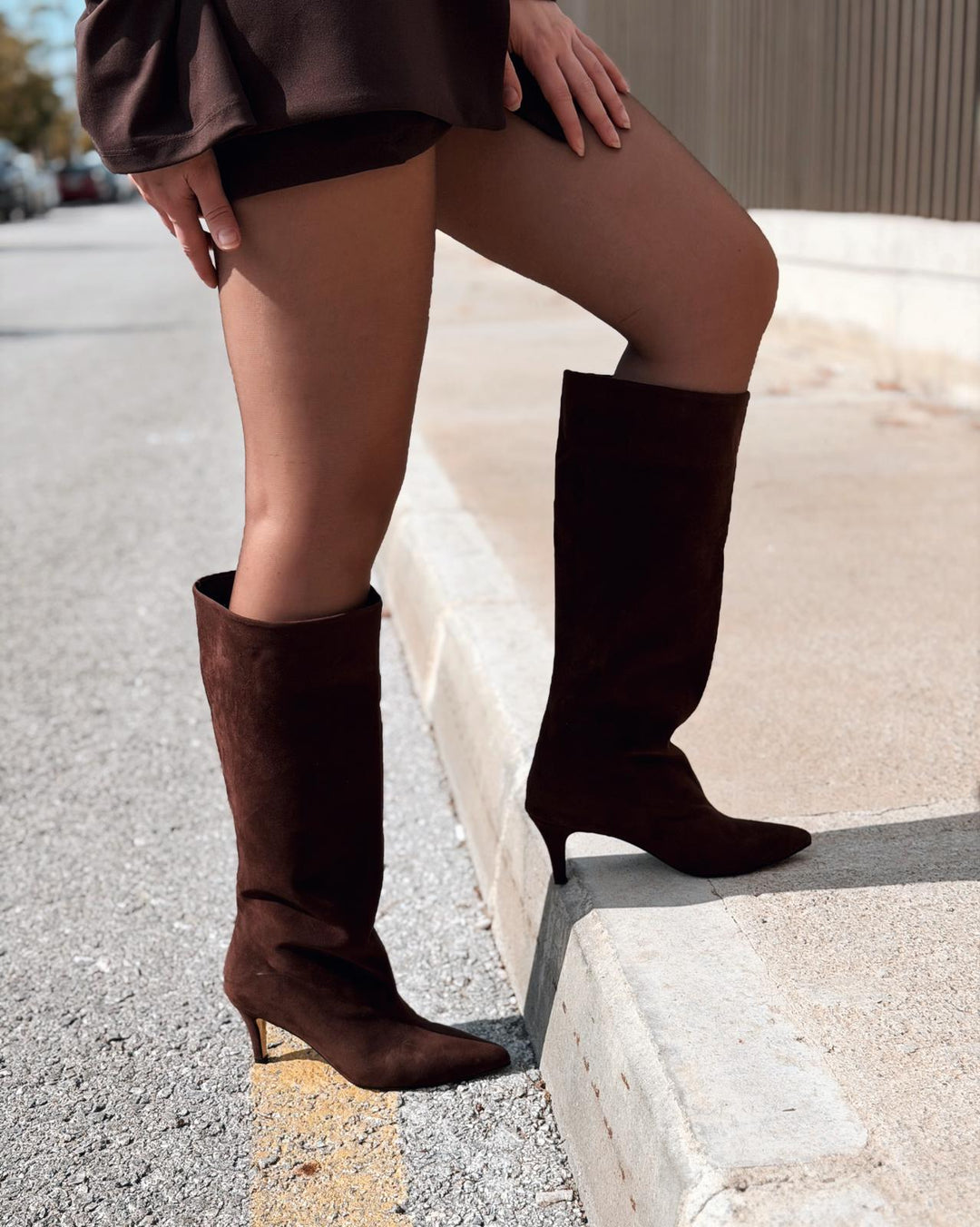 Gwen Kadın Topuklu Çizme Haki Süet - ILOVESHOES