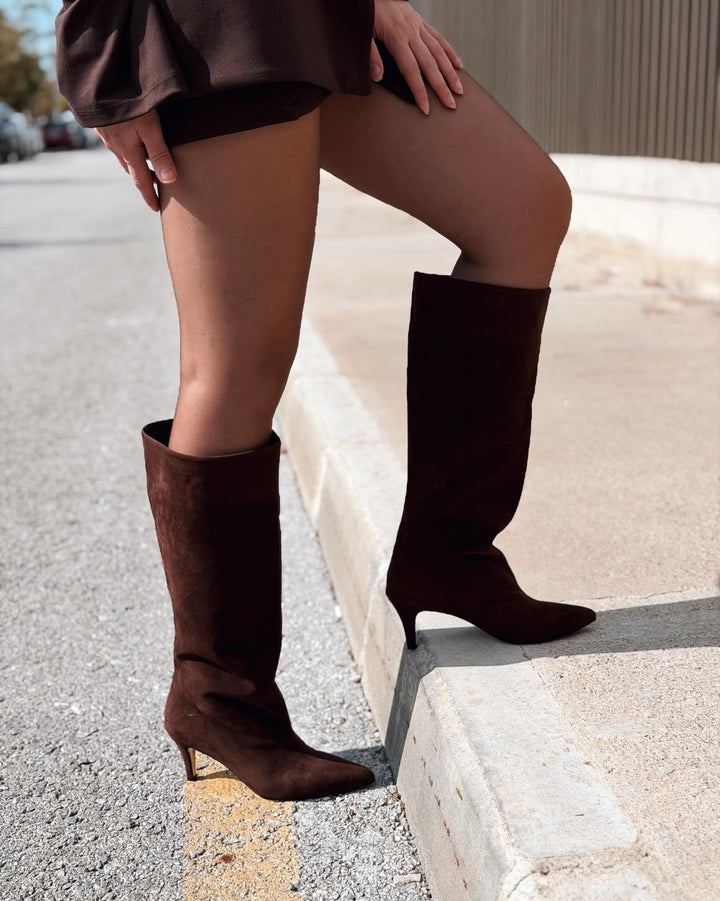 Gwen Kadın Topuklu Çizme Haki Süet - ILOVESHOES