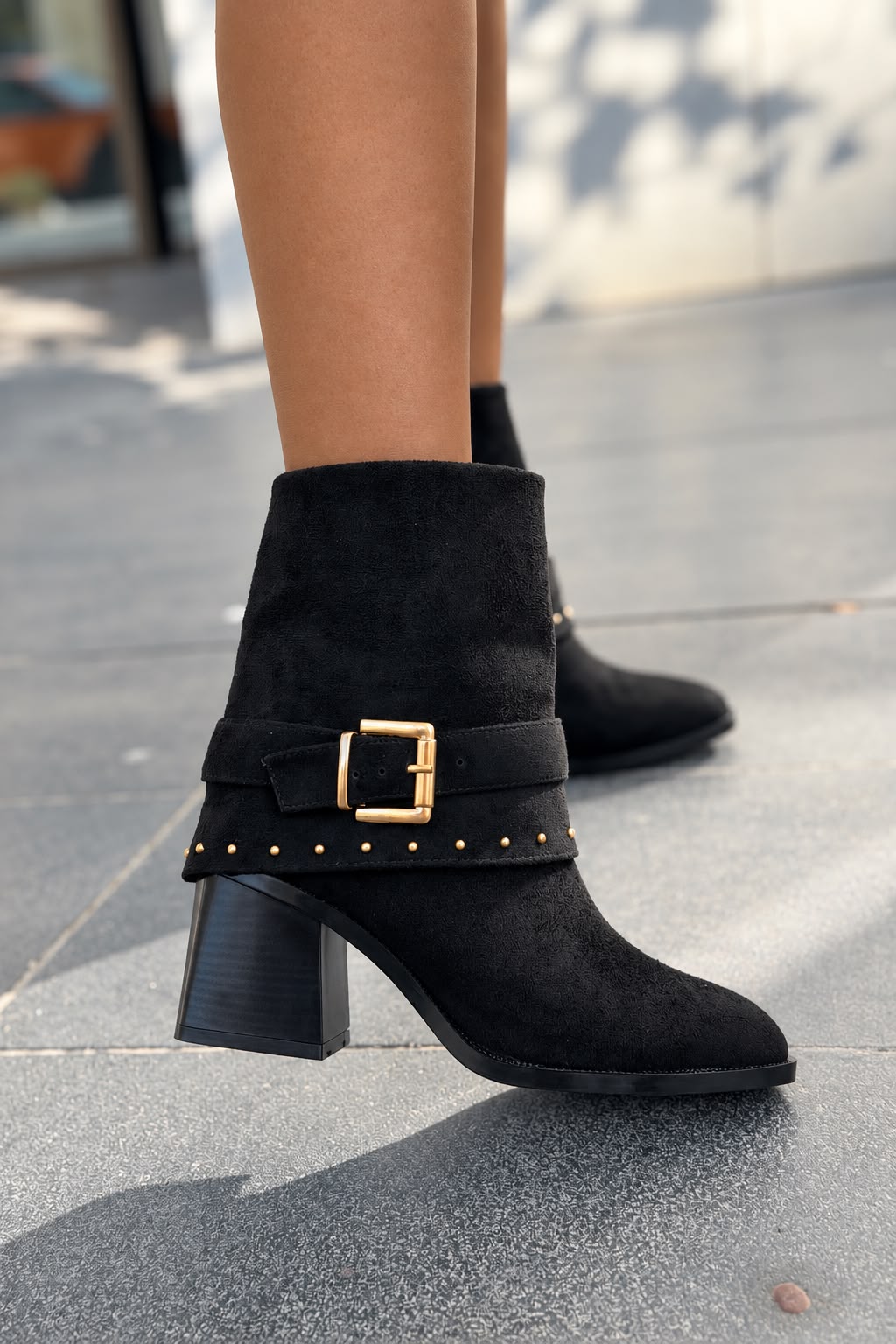 Velrix Siyah Süet Kadın Topuklu Bot - ILOVESHOES
