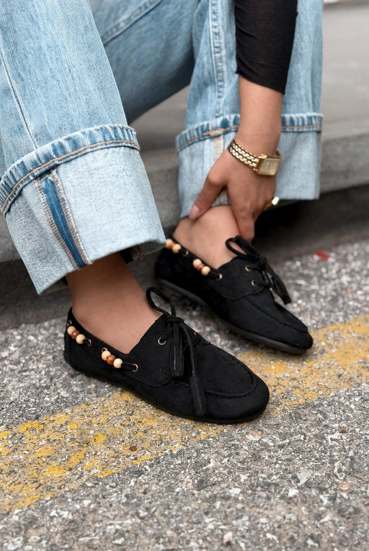 Brion Siyah Süet Kadın Oxford Ayakkabı - ILOVESHOES