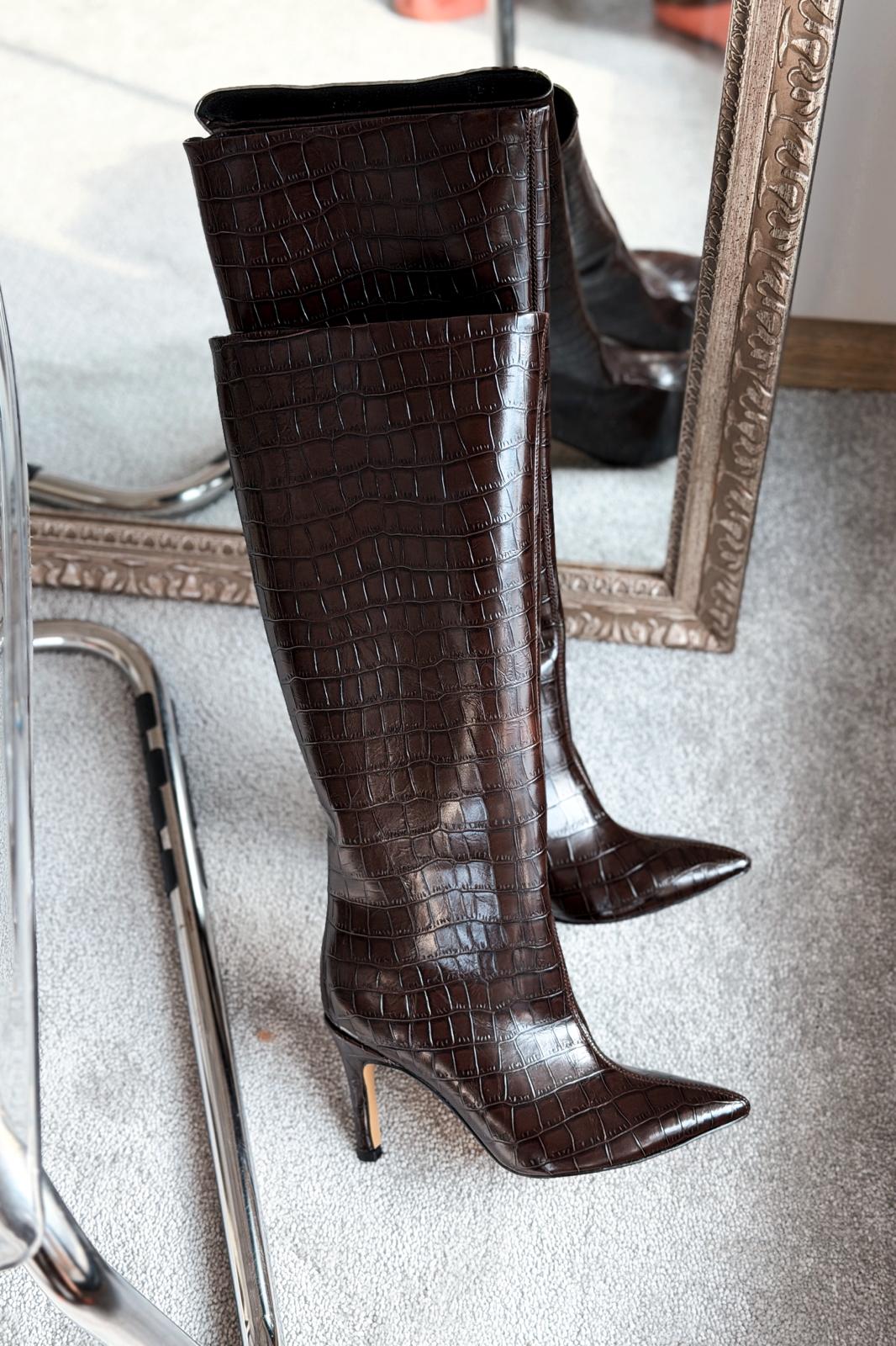 Oslanna Kahverengi Kroko Günlük Kadın Çizme - ILOVESHOES