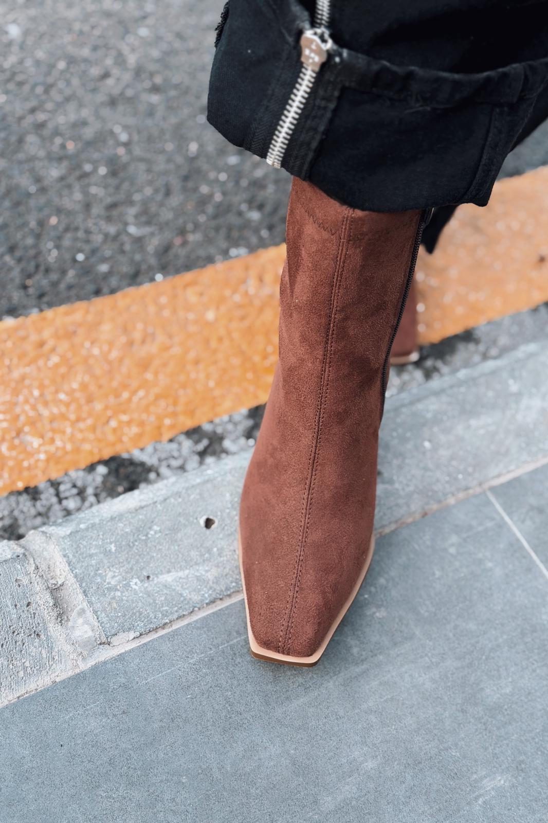 Alderie Kadın Topuklu Bot Taba Süet - ILOVESHOES