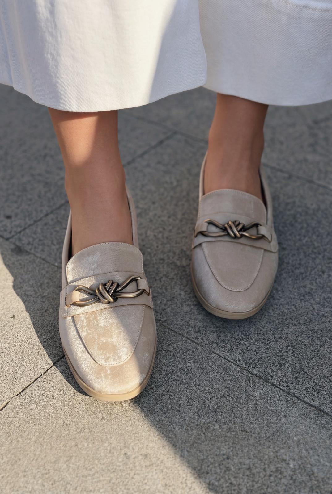 Kastora Kadın Loafer Bej Saten - ILOVESHOES