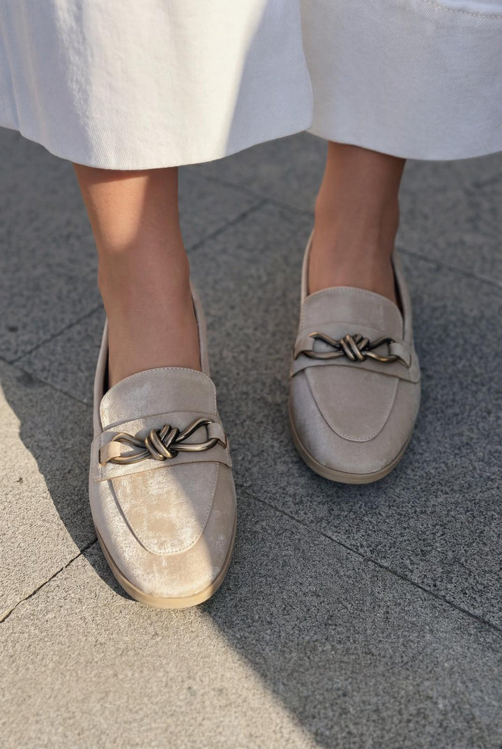 Kastora Kadın Loafer Bej Saten - ILOVESHOES