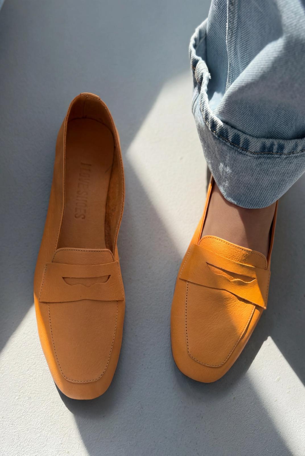Melniel Turuncu Hakiki Deri Kadın Loafer - ILOVESHOES