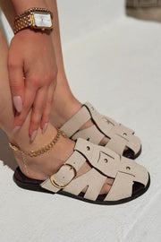 Tayra Süet Bej Düz Kadın Terlik - ILOVESHOES