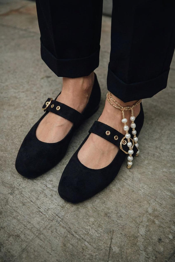 Dexor Kadın Babet Siyah Süet - ILOVESHOES