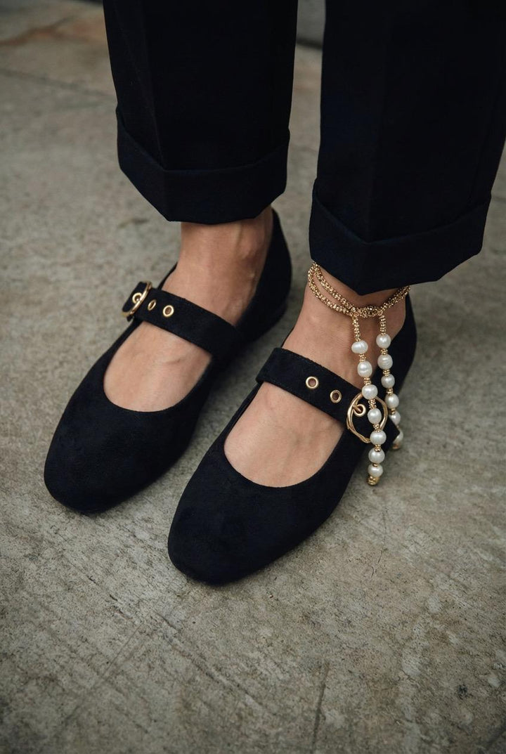 Dexor Kadın Babet Siyah Süet - ILOVESHOES