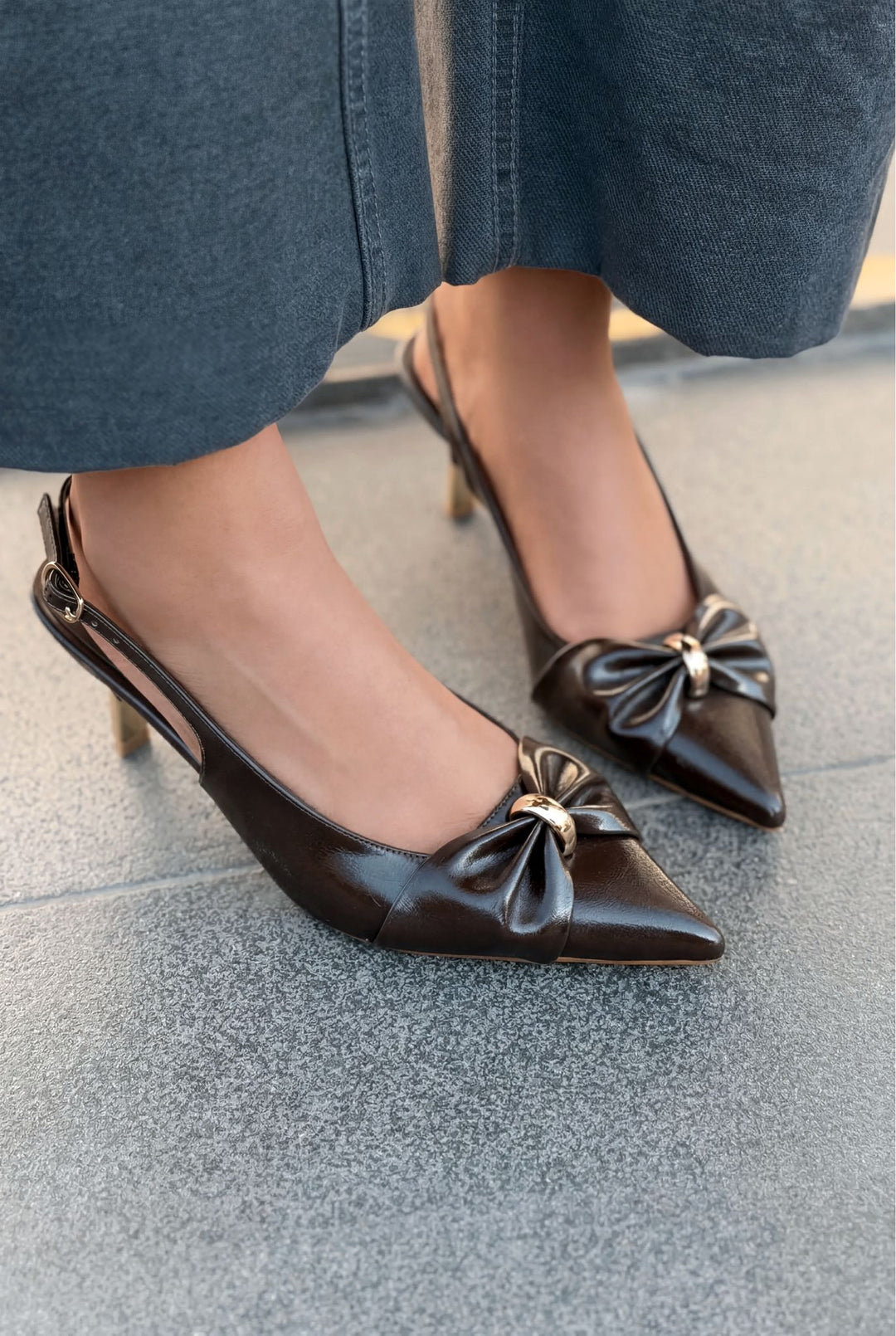 Lorvani Stiletto Acıkahve Mat Deri Fiyonk Detaylı - ILOVESHOES