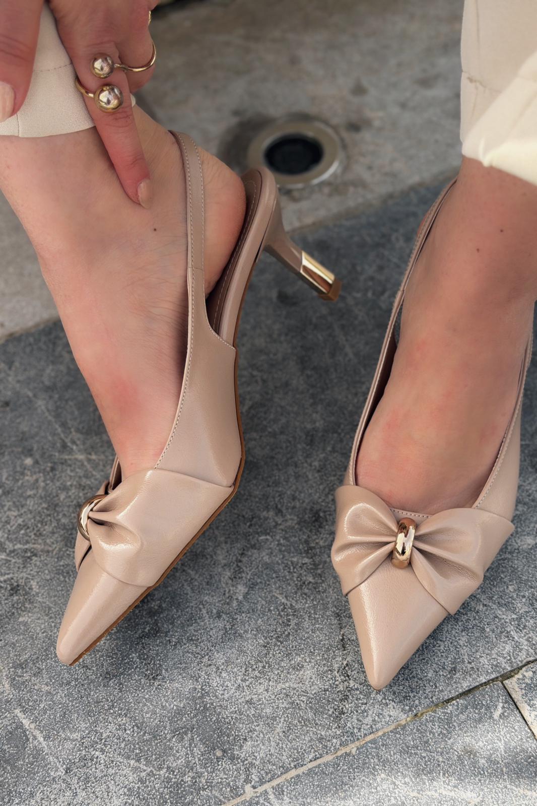 Lorvani Stiletto Nude Mat Deri Fiyonk Detaylı - ILOVESHOES