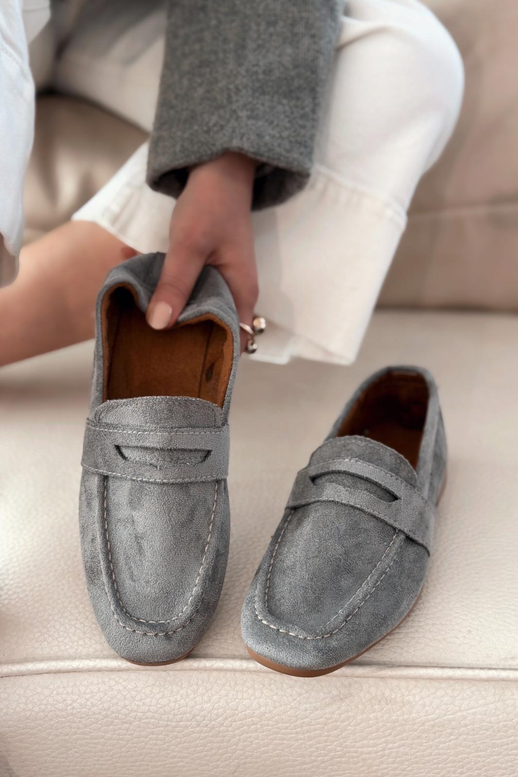 Orvino Gri Süet Günlük Kadın Babet - ILOVESHOES