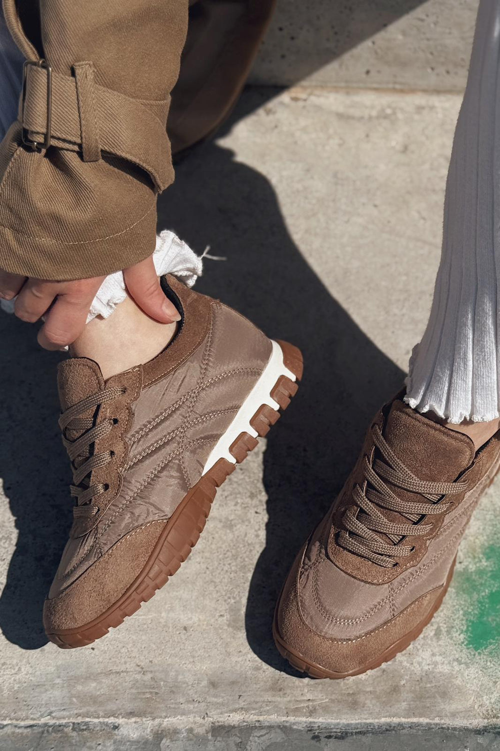 Romine Paraşüt Kumaş Bej Kadın Spor Ayakkabı - ILOVESHOES