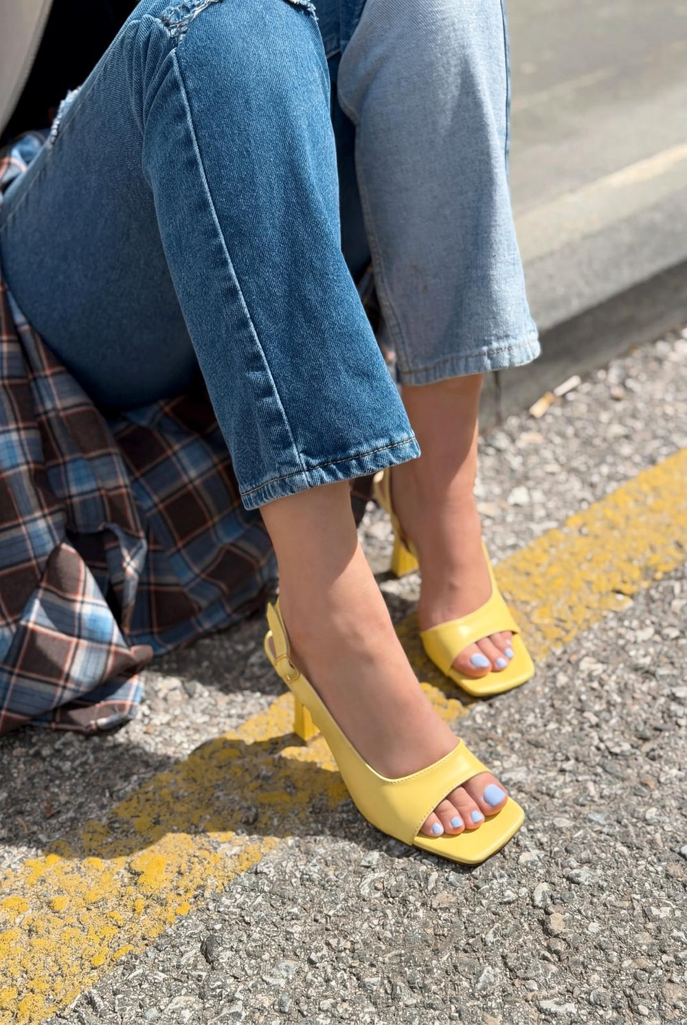 Solvion Topuklu Sandalet Sarı Mat Deri - ILOVESHOES