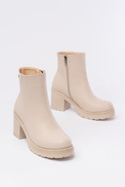 Fivra Bej Fermuarlı Kalın Topuklu Günlük Kadın Bot
