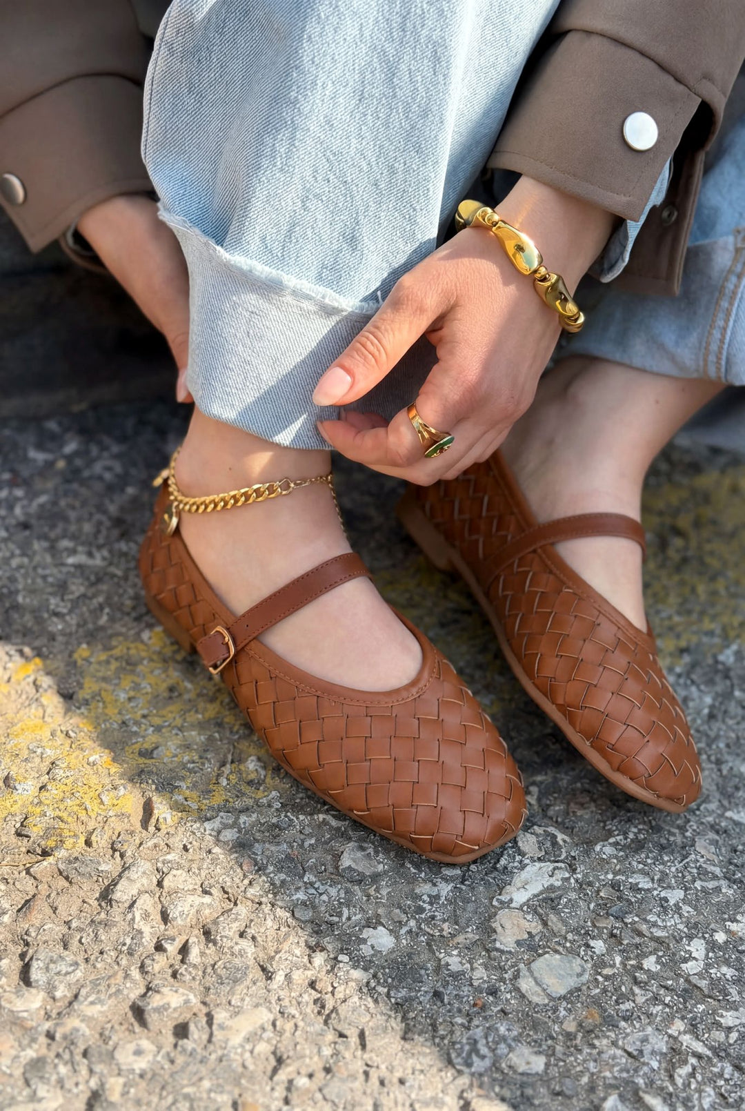 Roselle Kadın Babet Taba Parlak Deri - ILOVESHOES
