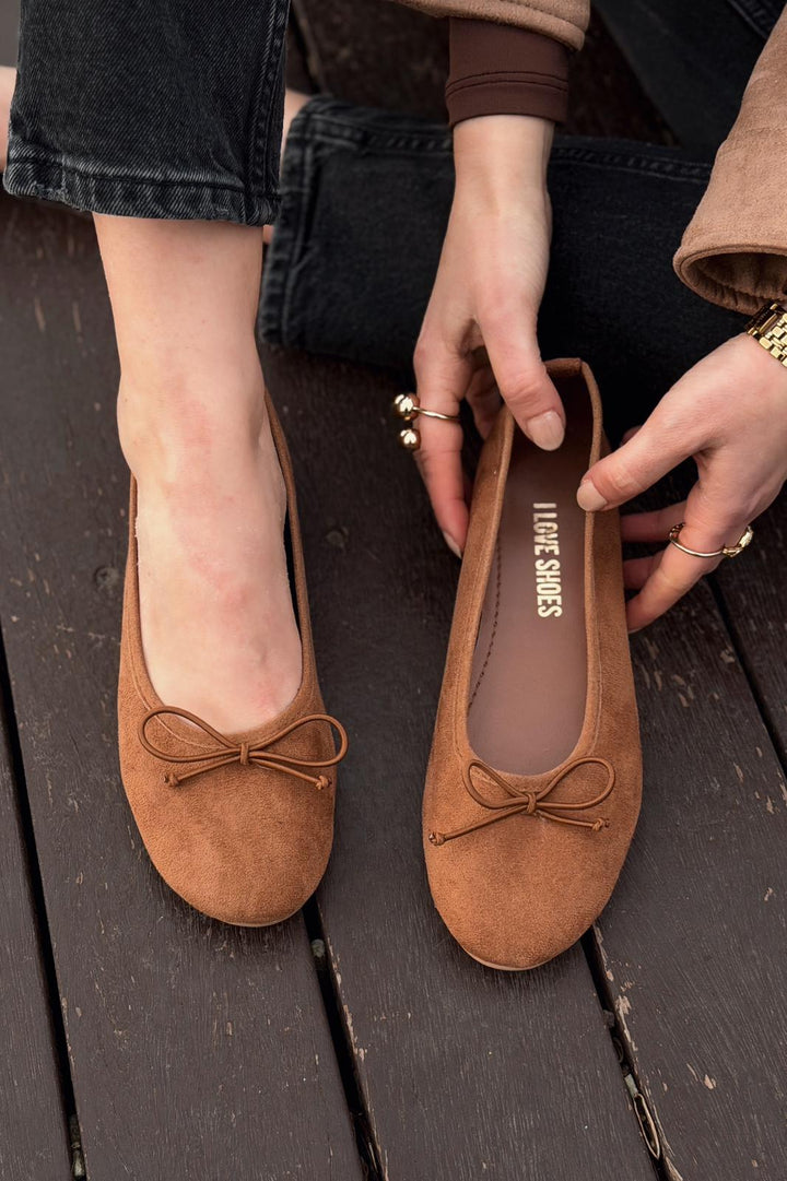 Stellor Kadın Babet Taba Süet Dolgu Topuklu - ILOVESHOES