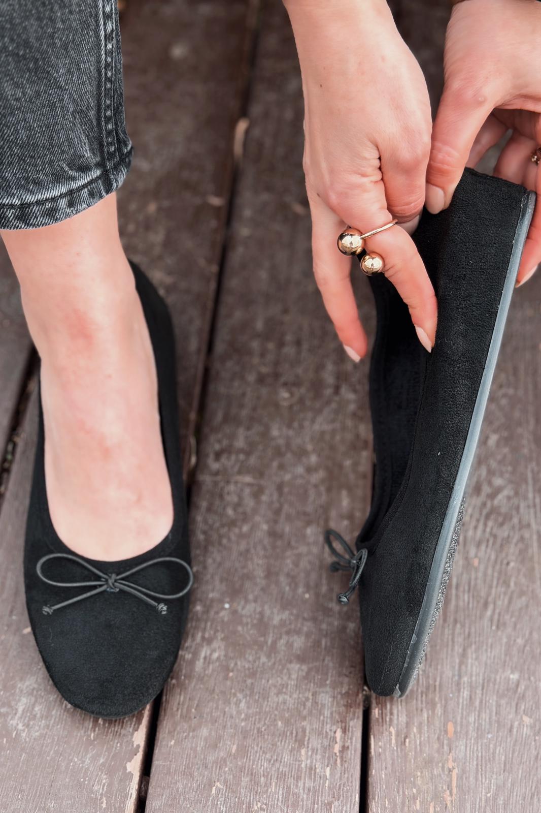 Stellor Kadın Babet Siyah Süet Dolgu Topuklu - ILOVESHOES