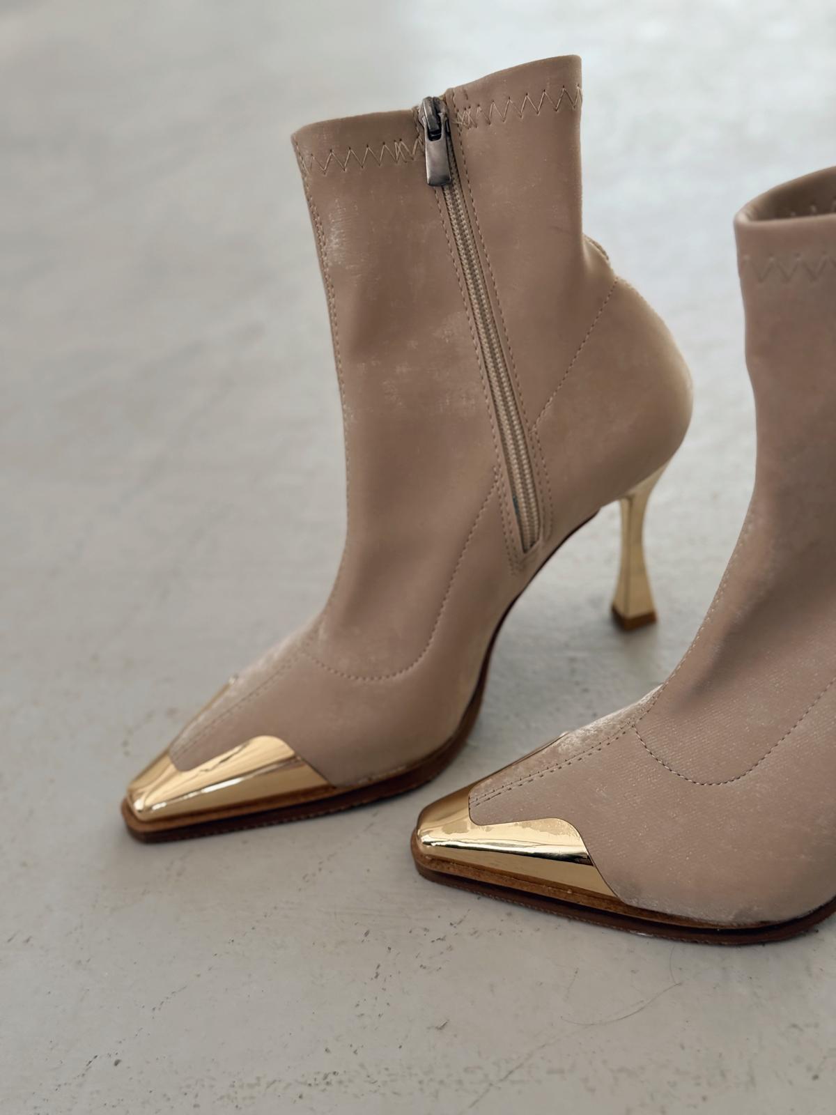 Rosavi Kadın Topuklu Streç Bot Bej Nubuk - ILOVESHOES