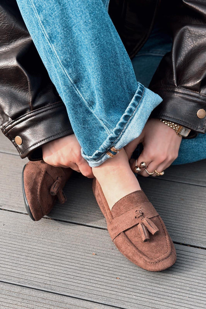 Olena Kadın Loafer Acıkahve Süet - ILOVESHOES