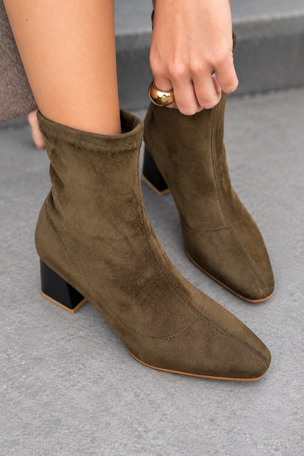 Delsia Haki Süet Kadın Streç Bot - ILOVESHOES