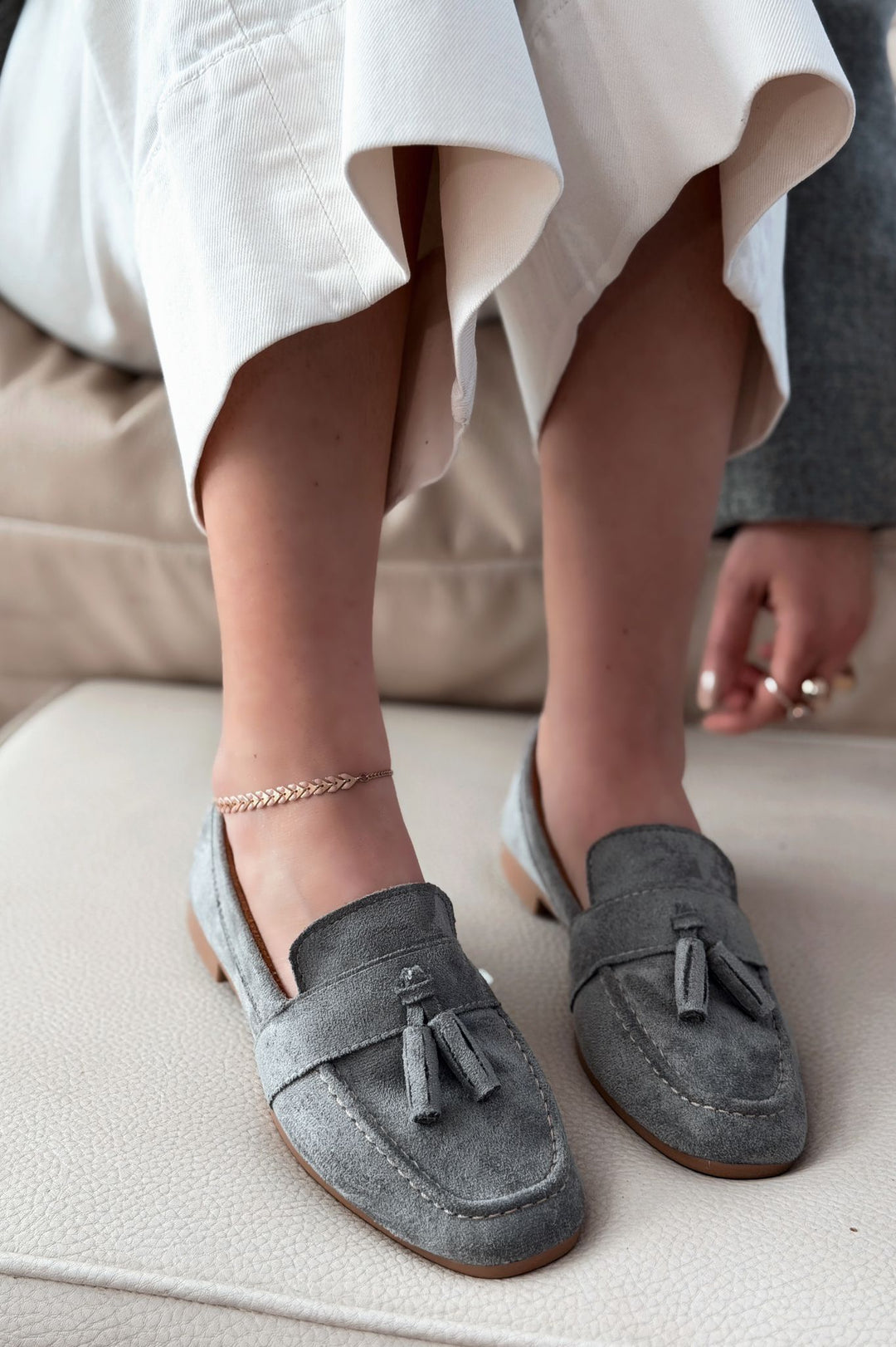 Olena Kadın Loafer Gri Süet - ILOVESHOES