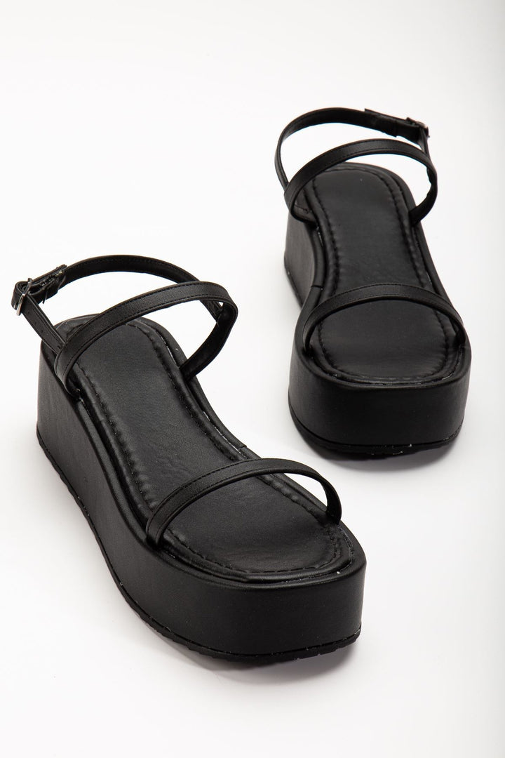 Alveris Mat Siyah Dolgu Topuklu Kadın Sandalet