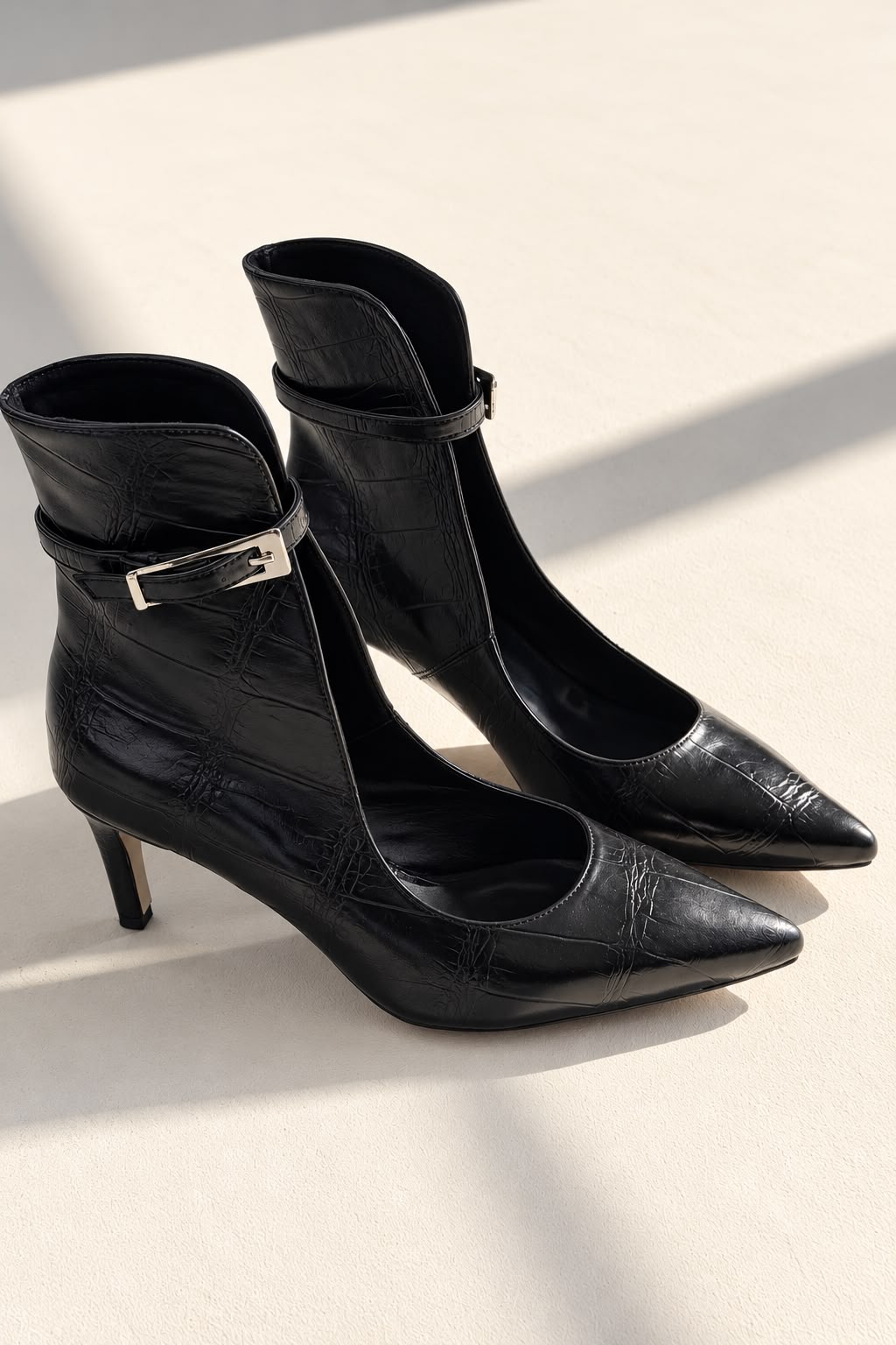 Torvex Siyah Kroko Mat Deri Kadın Topuklu Ayakkabı - ILOVESHOES