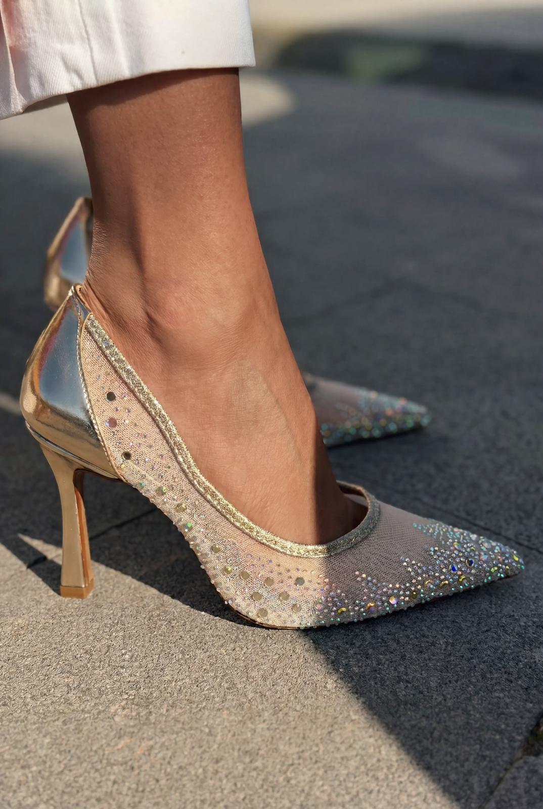 Arivelle Stiletto Gold Taşlı - ILOVESHOES