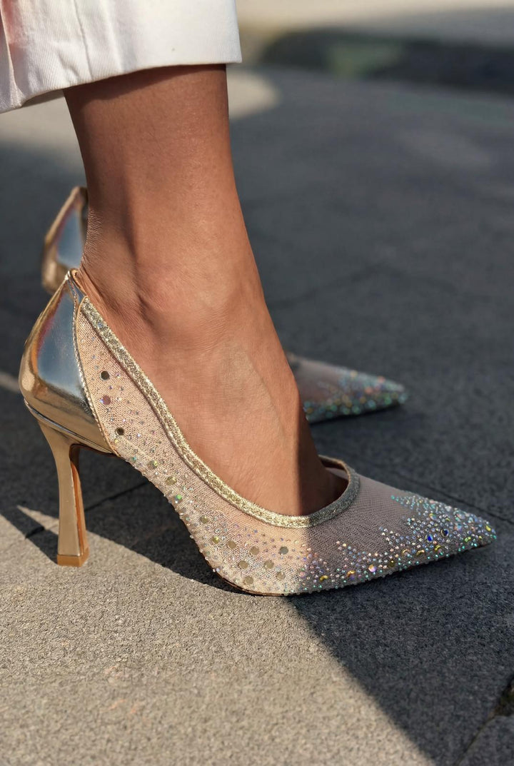 Arivelle Stiletto Gold Taşlı - ILOVESHOES