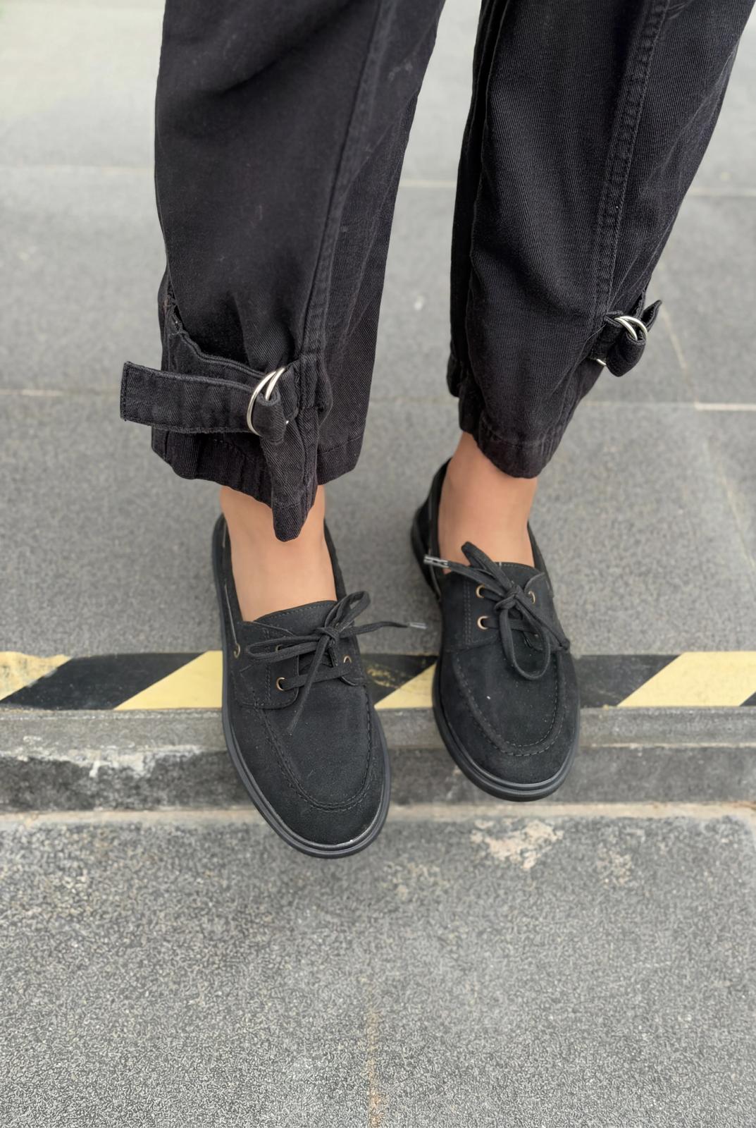 Morin Kadın Oxford Ayakkabı Siyah Süet - ILOVESHOES
