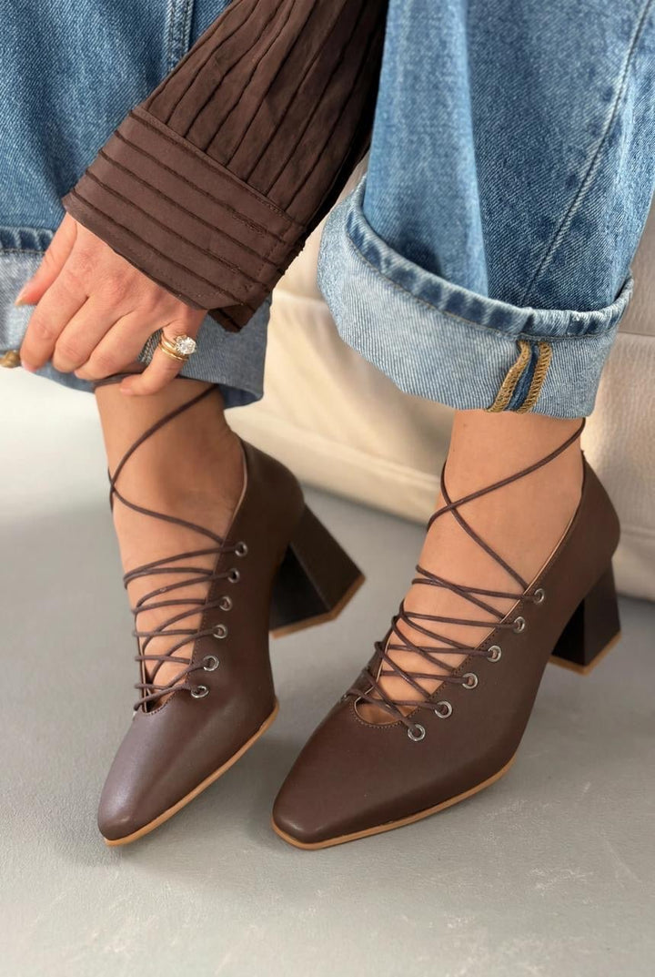 Temora Topuklu Ayakkabı Acıkahve Mat Deri - ILOVESHOES