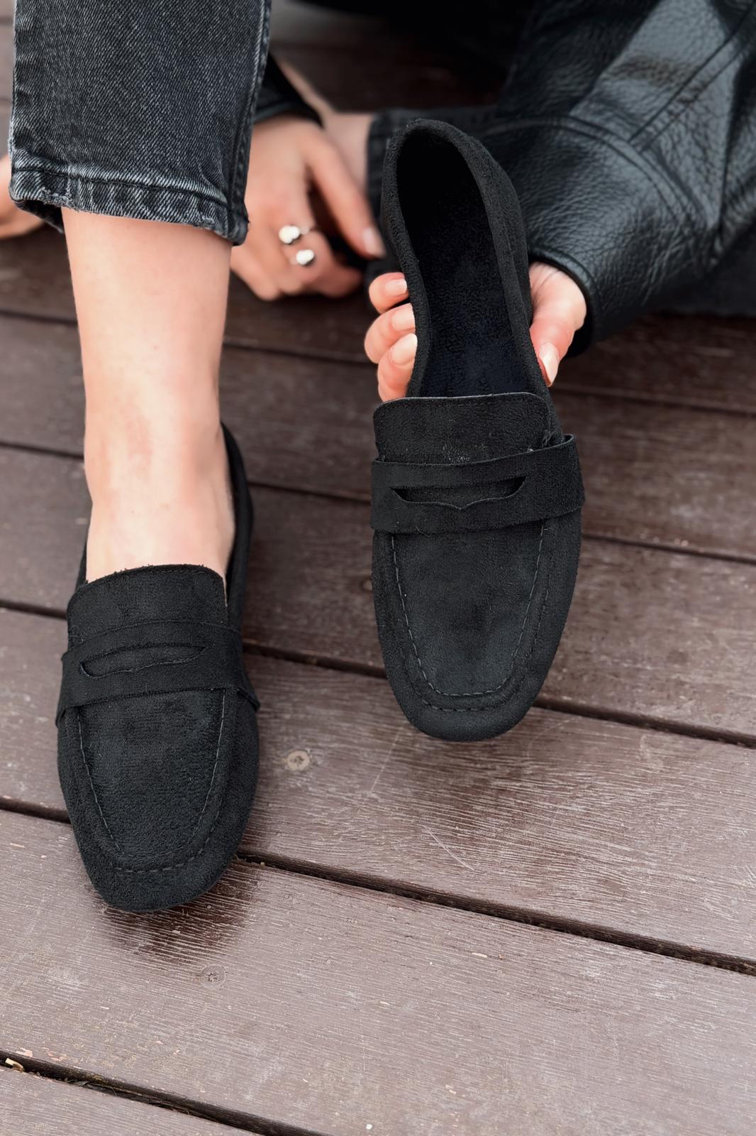 Orvino Siyah Süet Günlük Kadın Babet - ILOVESHOES