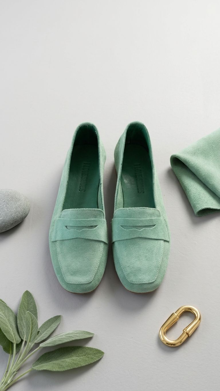 Melniel Yeşil Hakiki Süet Kadın Loafer - ILOVESHOES