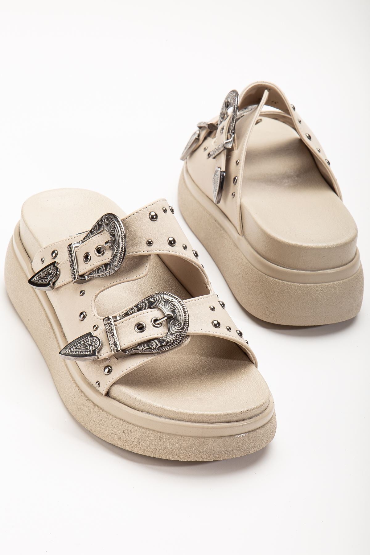 Palinea Mat Bej Troklu Kadın Terlik - ILOVESHOES