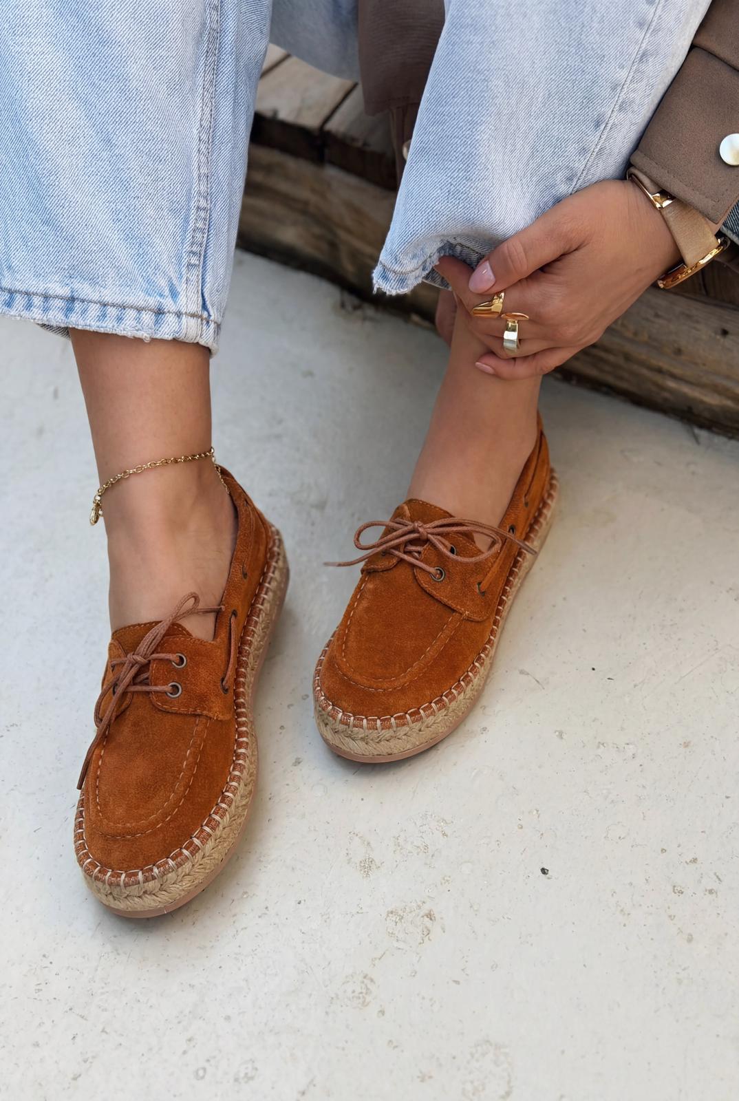 Selora Bağcıklı Espadril Taba Hakiki Süet - ILOVESHOES