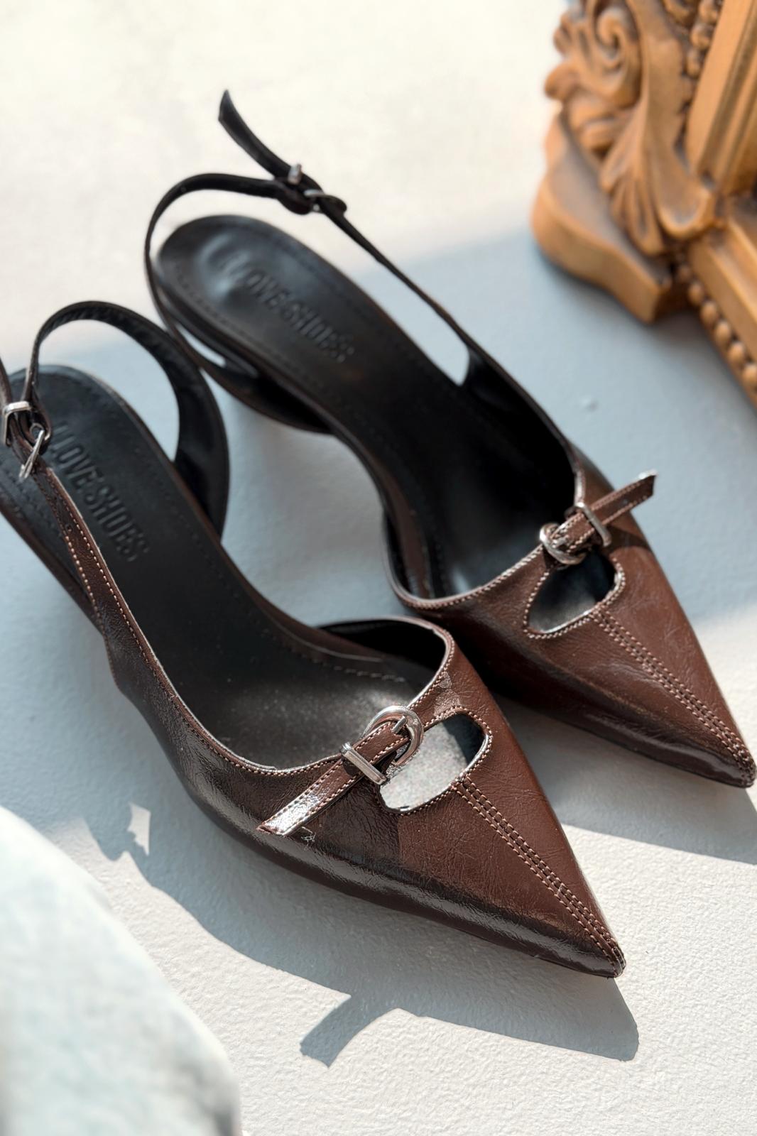 Norin Acıkahve Kırışık Deri Kadın Stiletto - ILOVESHOES